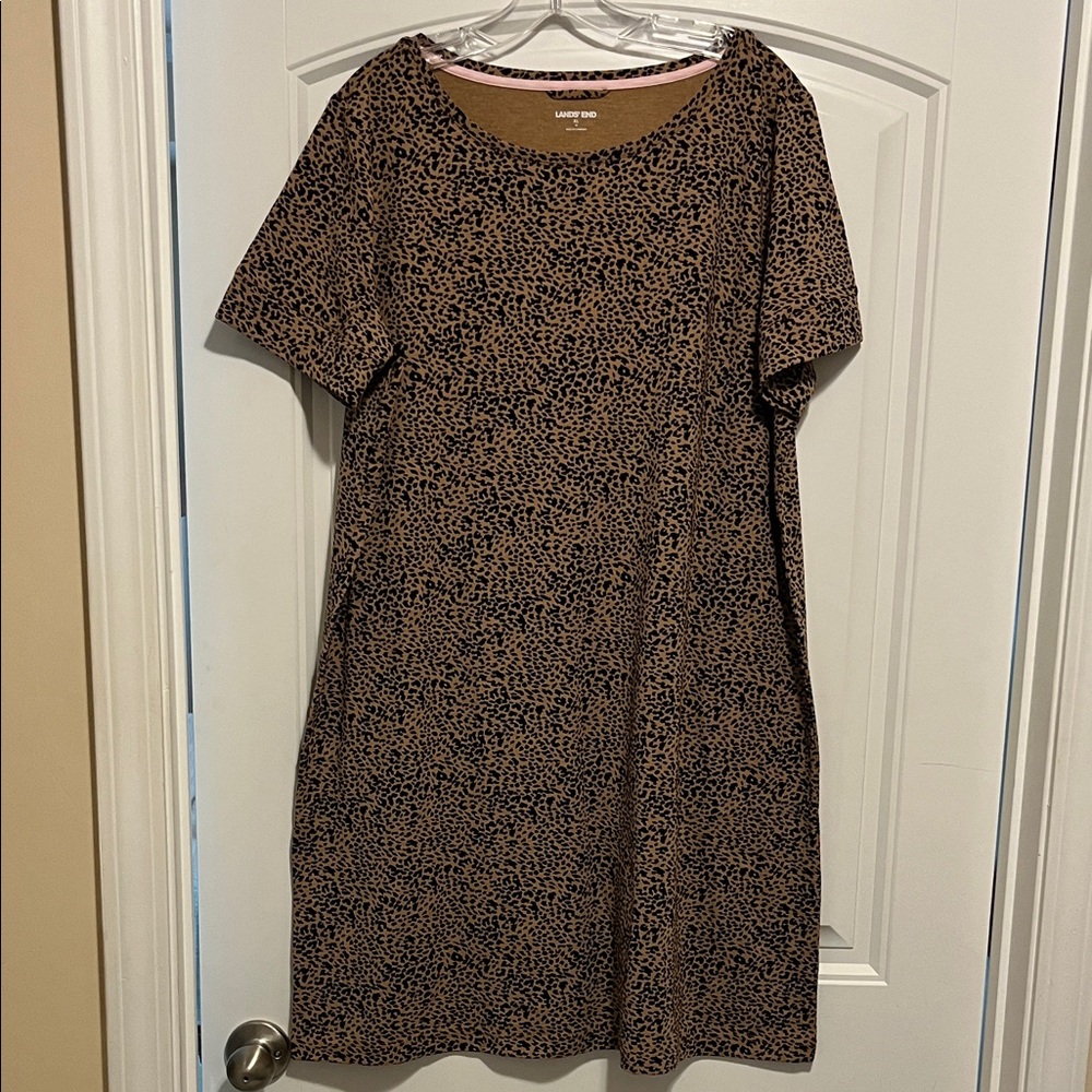 Lands' End XL Tan and Black Leopard Print Dress